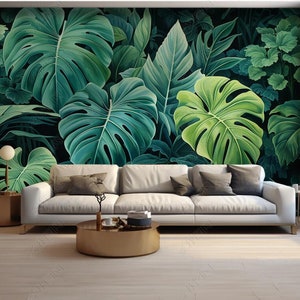 Pittura a olio Carta da parati murale con piante tropicali del sud-est della foresta pluviale, decorazione murale con piante della foresta pluviale