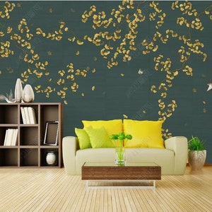 Chinoiserie Ginkgo Blätter Wandbild: Botanisches Wanddekor