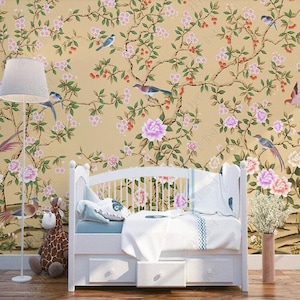 Chinoiserie Floral Birds Wallpaper Mural