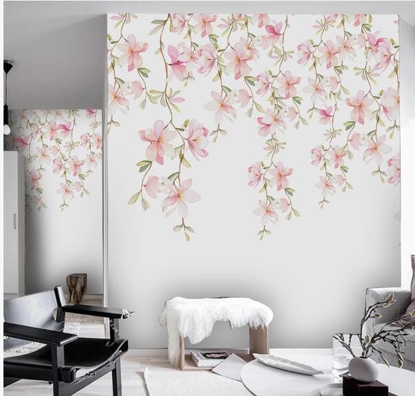 Hanging Pink Flowers Watercolor Wall Mural - Etsy