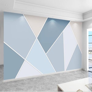 Carta da parati murale geometrica blu, carta da parati murale blu geometrica irregolare
