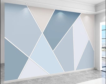 Blue Geometric Wallpaper Mural, Irregular Geometric Blue Mural Wallpaper