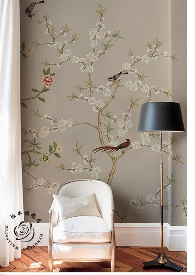 Hand Painted Cherry Tree Chinoiserie Wallpaper Wall Mural - Etsy Ireland