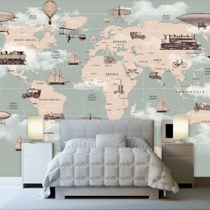Hand Painted World Map Nursery Wallpaper Wall Mural World Map - Etsy