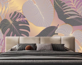 Luxury Tropical Palm Banana Leaves Wallpaper Wall Mural, Summer Palm Leaves Tropical Leaves Wall Mural Wall Decor