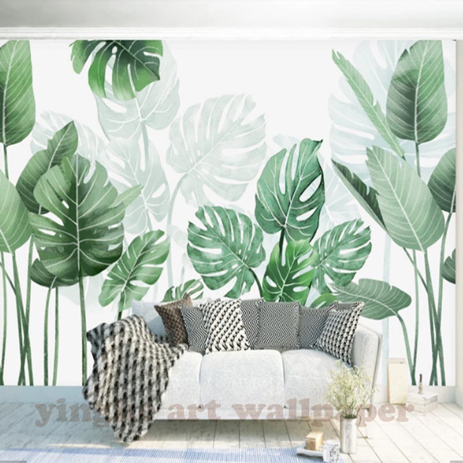 Aquarel Groene Tropische Bananen Planten Behang Etsy