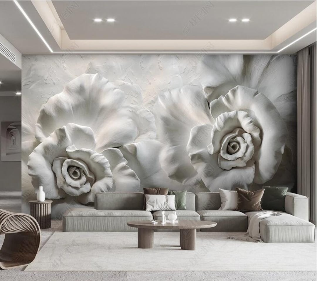 3D Grey Giant Big Roses Wallpaper Wall Mural, Creative Grey Gypsum ...