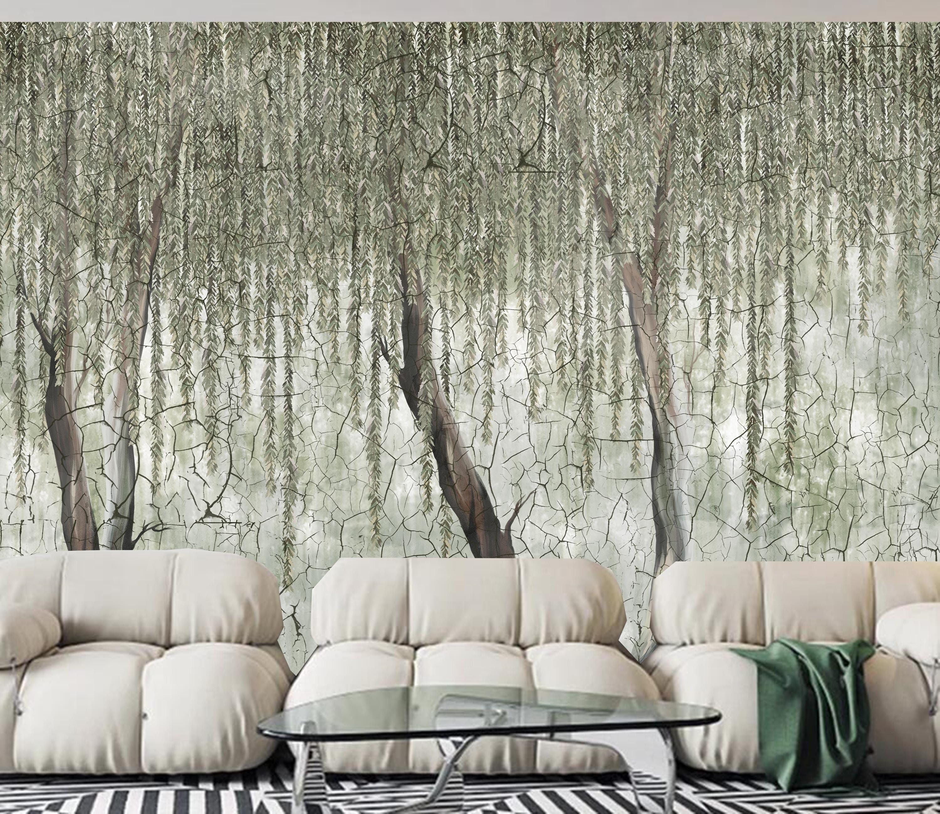 Willow Tree Wallpaper Mural: Textured Cracked Wall Decor - Etsy