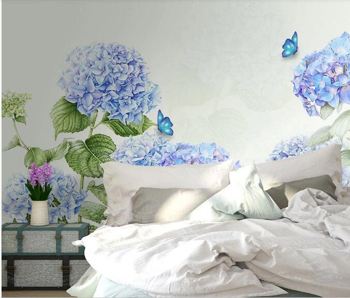 Several Hydrangea Floral Wallpaper Wall Mural Blue Purple | Etsy