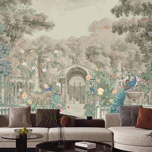 Tropical Garden Mural Wallpaper: Vintage Roman Botanical Plant Decor