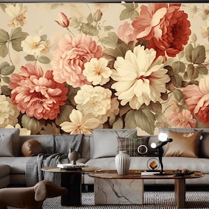 Vintage Floral Wallpaper with Delicate Blossom Wallpaper Wall Mural