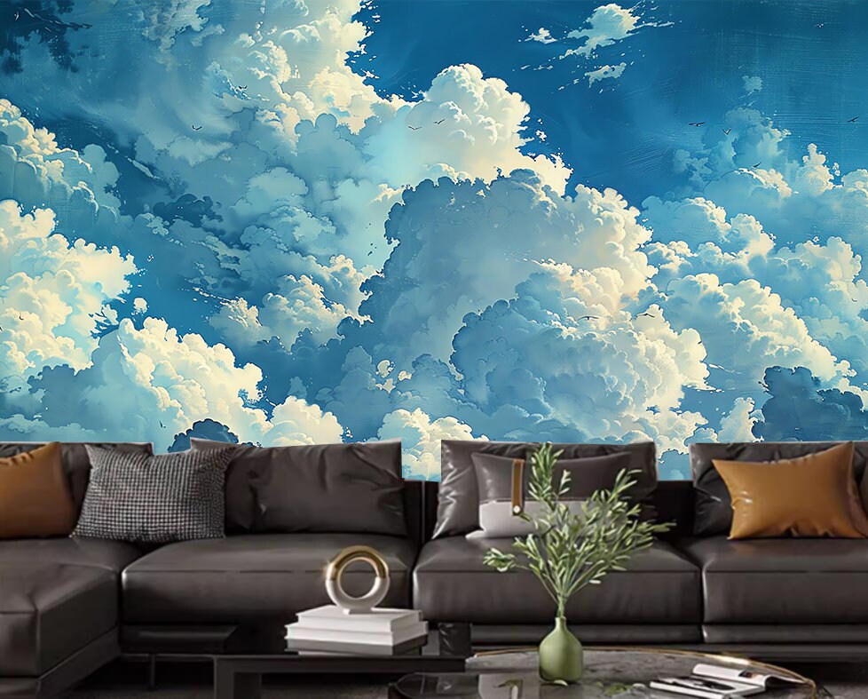 Blue Sky Cloud Wallpaper: Watercolor Wall Mural
