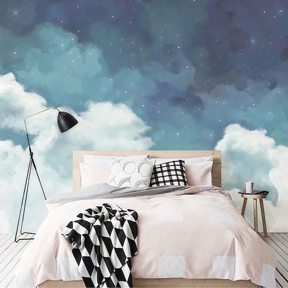 Oil Painting Dreamy Sky Clouds Wallpaper Wall Mural Hand - Etsy Hong Kong