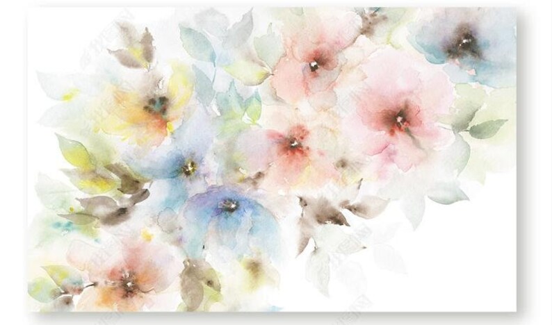 Watercolor Flowers Floral Wallpaper Wall Mural Beautiful - Etsy