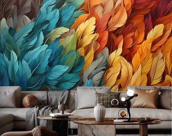Fotomural Pluma Colores Pastel – Papel Pintado De Fieltro XXL Para Salón (Personalizable, Despegable)
