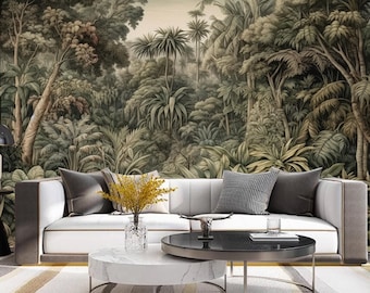 Abstract Green Jungle Wallpaper: Tropical Rainforest Wall Mural