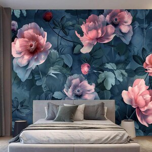Abstrakte florale ästhetische Tapete, abziehen und aufkleben, vintage florales Tapetenwandbild, selbstklebend, Vliespapiertapete