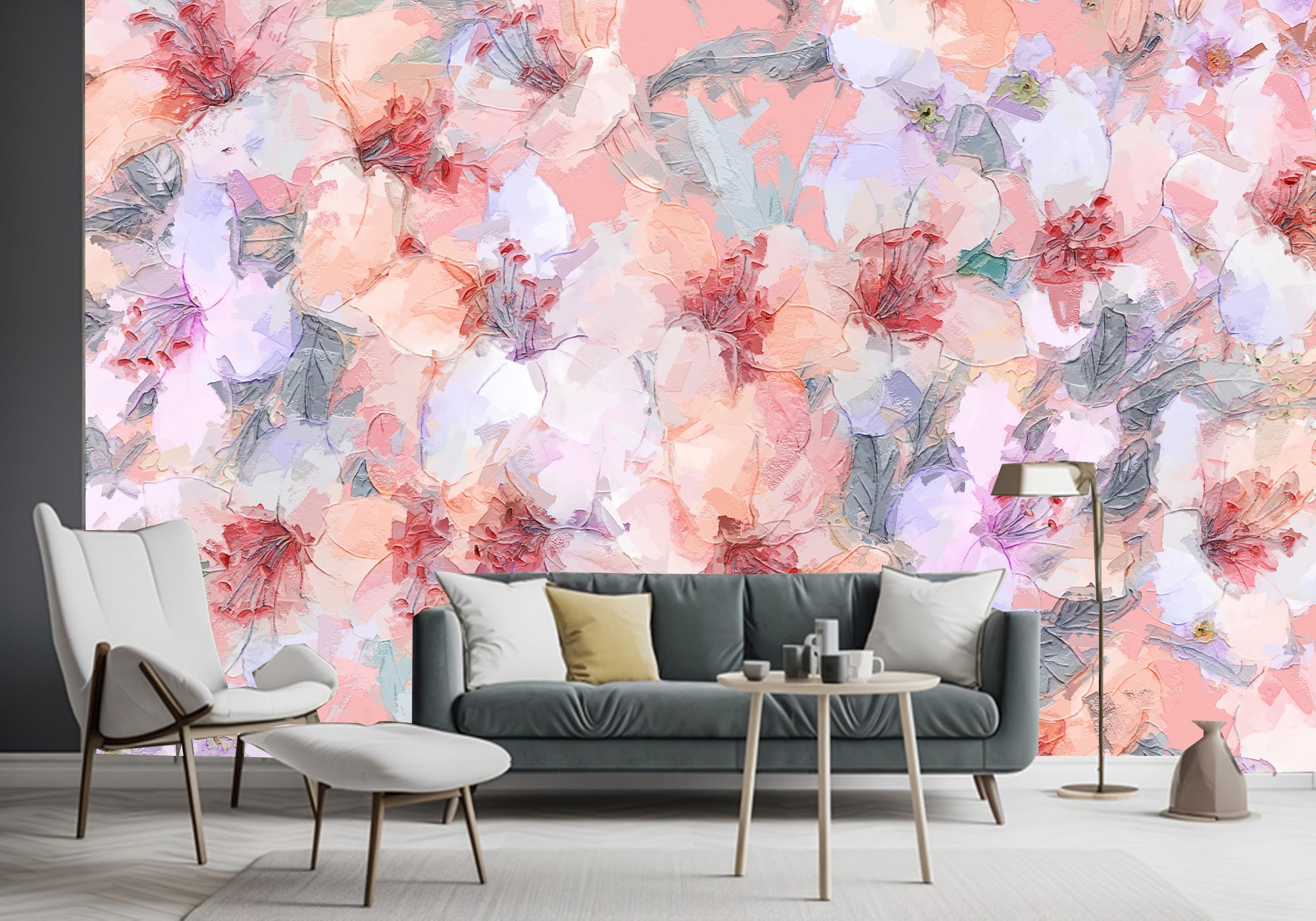 Pink Floral Wallpaper Mural: Watercolor Flowers, Peel and Stick - Etsy