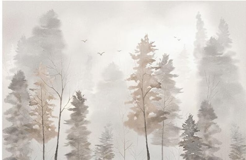 Trees Forest Fog Winter Wallpaper Wall Murals Hand Painted Plant Forest Trees Wallpaper Wall Mural High Qaulity Wall Decor Wall Art