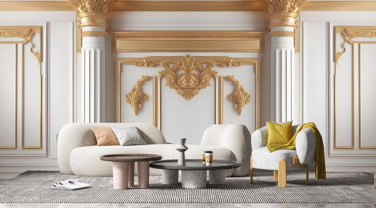 3D Roman Column Wallpaper Mural: Golden Frame Wall Decor - Etsy