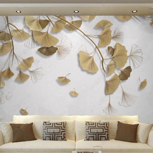 Gold Ginkgo Blätter Wandbild für Schlafzimmer