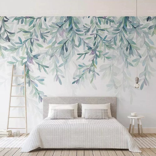 Hanging Spring Green Leaves Wallpaper Wall Mural Fresh Vine Etsy