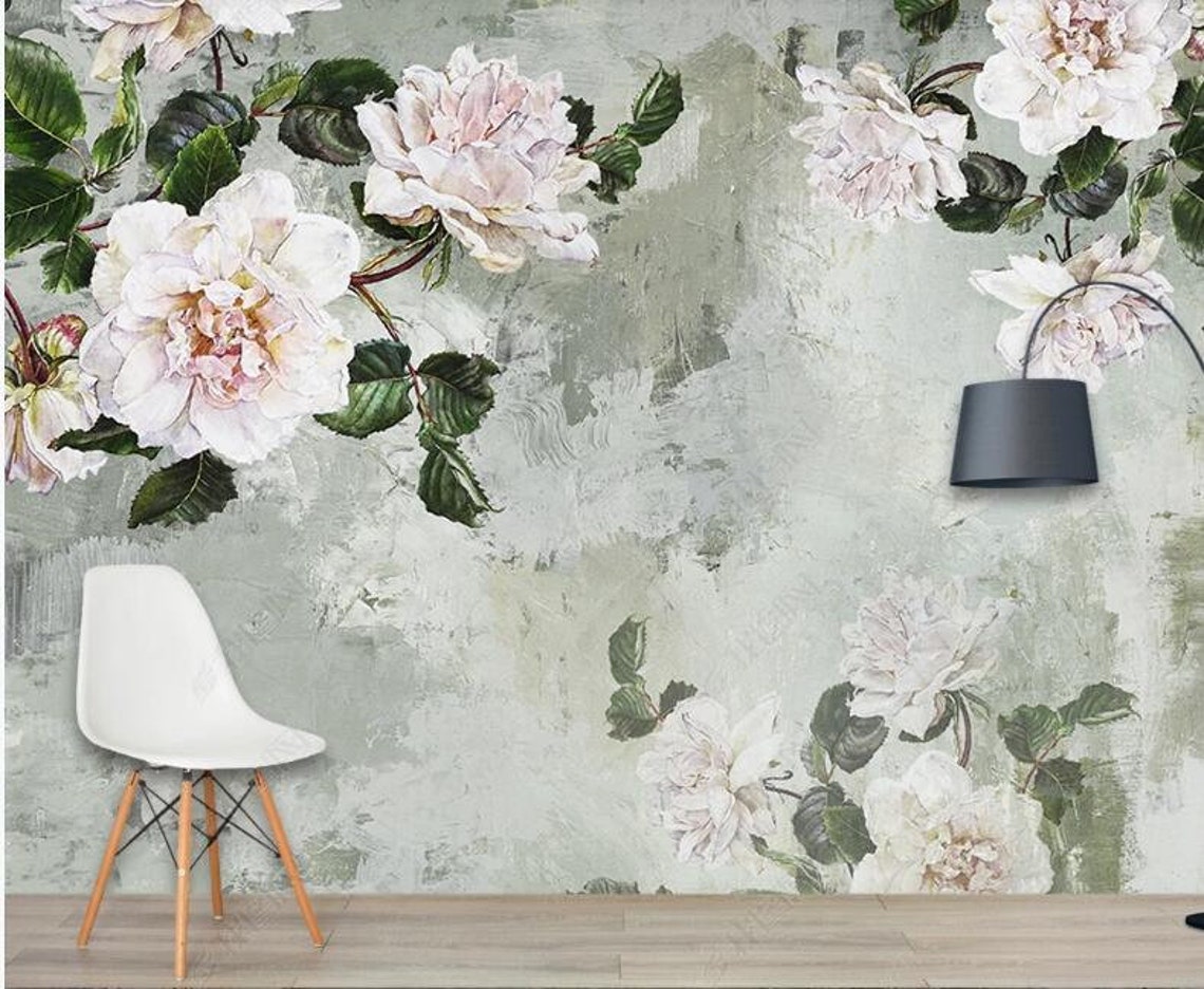 Vintage Flowers Floral Wallpaper Wall Mural Beautiful Flowers Etsy