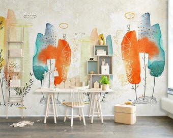 Watercolor Plants Leaves Forest Kids' Room Nursery Wallpaper Wall Mural