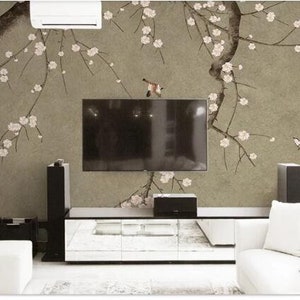 Fine Brushwork Twisted Cherry Tree Wallpaper Wall Mural - Etsy