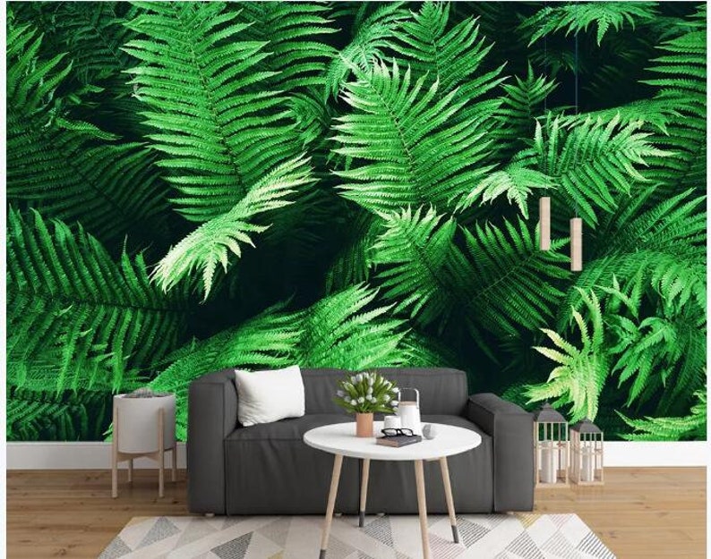 Beautiful Green Tropical Plants Wallpaper Wall Mural Tropical Etsy