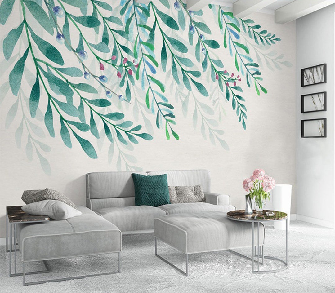 Haning Green Vine Leaves Wallpaper Wall Mural, Green Fresh Vine Leaf