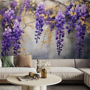 Watercolor Wisteria Vine Wall Mural, Hanging Flowers Wall Decor - Etsy