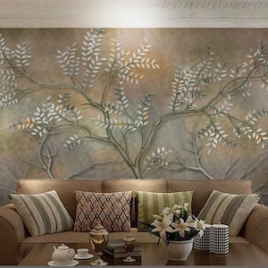 Hand Painted Trees Wallpaper Mural Trees Wall Decor
