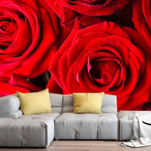 Dark Red Roses Flowers Wallpaper, Roses Floral Wall Mural Wall Decor