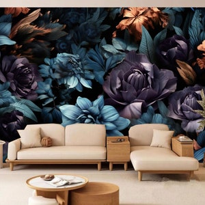 Dark Floral Wallpaper Mural: Vintage Peel and Stick Wallpaper