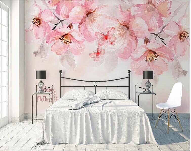 Watercolor Hanging Pink Flowers Blossom Floral Wallpaper Wall - Etsy