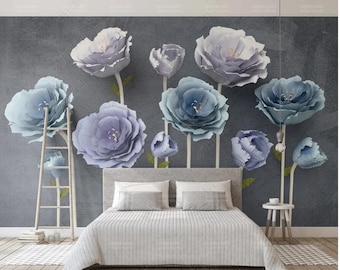 Papier Peint Auto-Adhésif 3D Fleurs Roses Wallpaper Texture Or