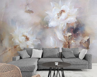 Handgemaltes Lotusblumen Wandbild: Abstrakte Blumen Tapete