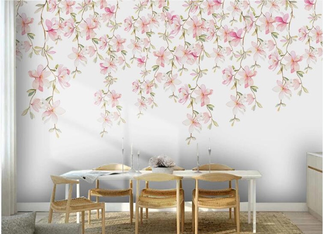 Hanging Pink Flowers Watercolor Wall Mural - Etsy