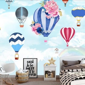 Colorful Hot Air Balloons Nursery Kids Wallpaper Wall Mural, Cartoon