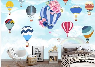 Kibi Adesivi Murali Per Cameretta: Mongolfiere, Nuvole E Animali – Set 118x85 Cm
