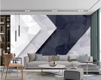 Original Design White Navy Color Geometric Wallpaper Wall Mural Wall Decor