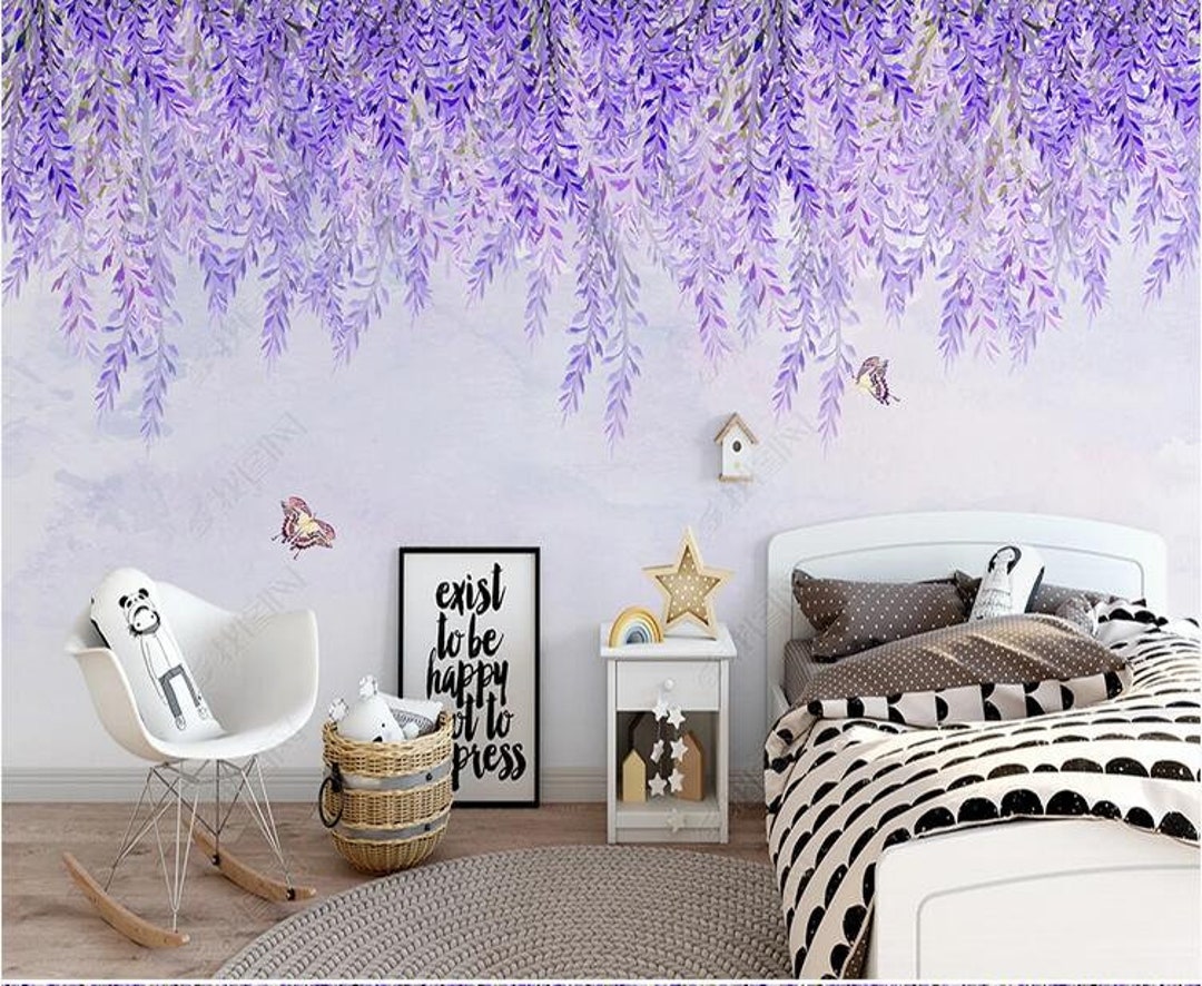 Abstract Purple Wisteria Flower Wallpaper Wall Mural, Watercolor ...