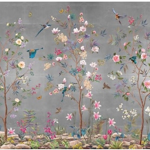 Chinoiserie Cherry Vine Wallpaper Wall Mural, Flowers and Birds Chinoiserie Wall Mural Wall Decor image 5