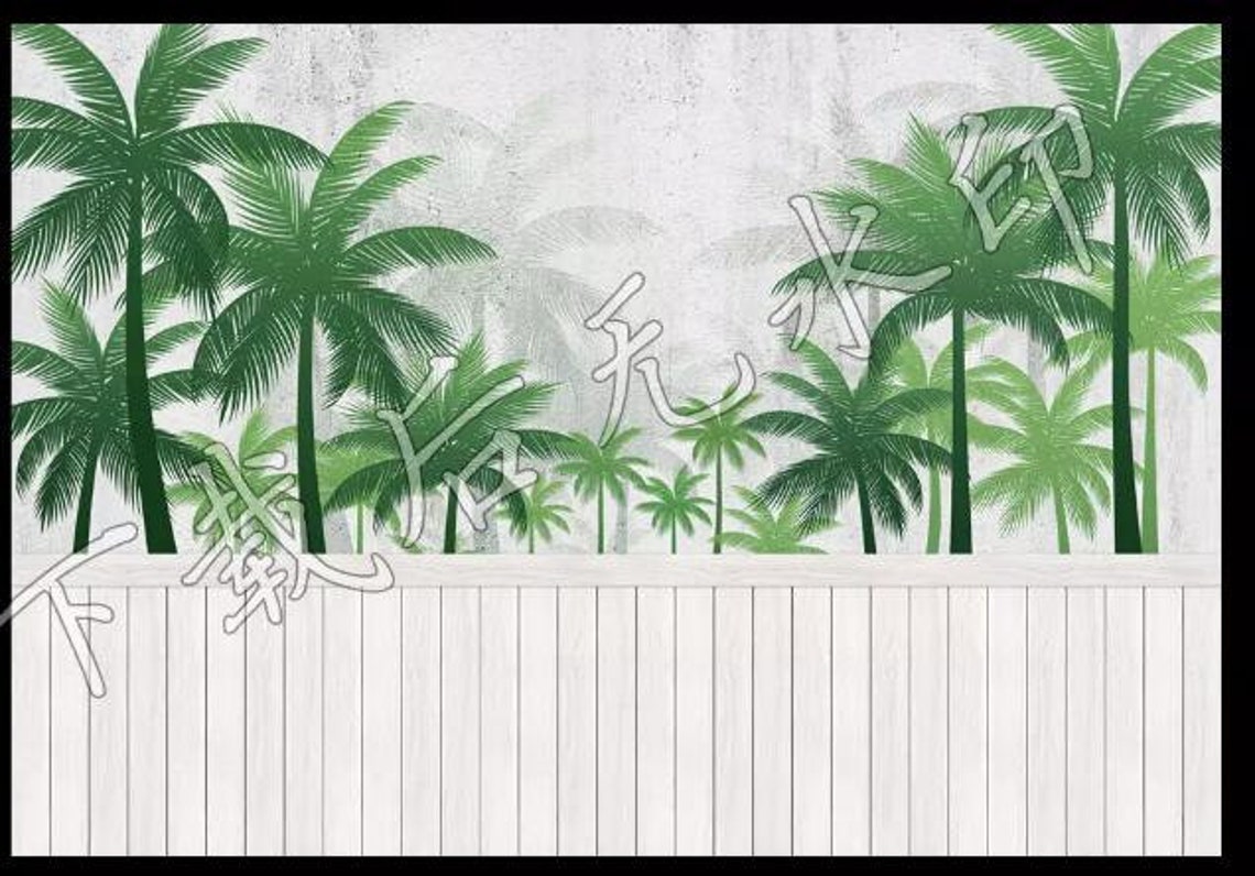 Beautiful Simple Green Coconut Trees Wallpaper Wall Mural | Etsy