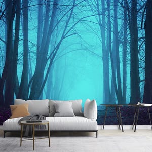 Strangers Park, Mysterious Fairy Forest, Dark Fantasy Wallpaper. Stranger Trees in the Mist. Scary Atmosphere, Paranormal Mystical Forest
