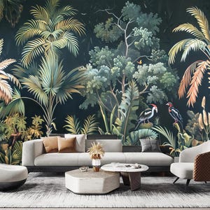 Oil PaintingTropical Plants Palm Banana Leaves Wallpaper, Bedroom Living Room Rainforest Plants Wall Mural, Tropical Plants Painting Print