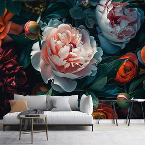 Hermoso papel tapiz vintage de fantasía, mural de pared con flores botánicas, motivo vintage para decoración de pared con murales florales