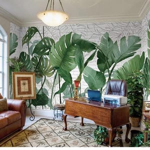 Tropical Rainforest Wallpaper Mural: Palm & Banana Leaf Wall Art