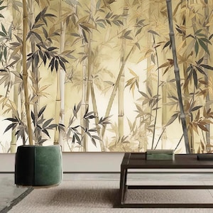 Bamboo Forest Harmony Wallpaper Wall Mural, Bamboo Wall Mural for Living Room Bedroom Wall Decor